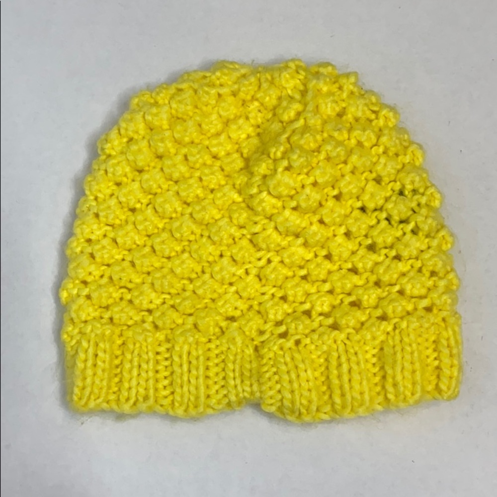 New York & Company Knit Stitched Yellow Beanie
